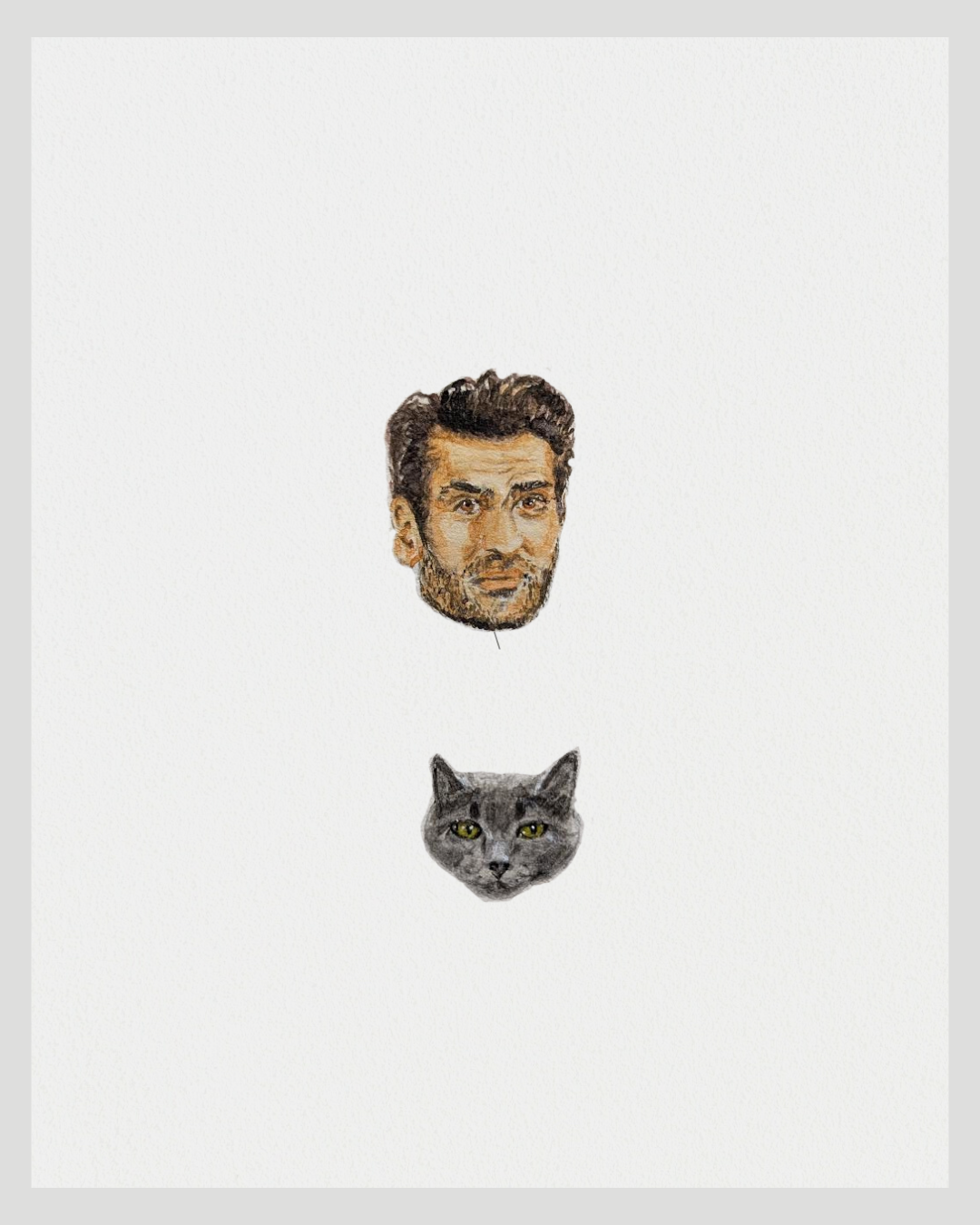 Portrait illustrations of a man and a cat